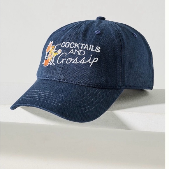 Anthropologie Accessories - Anthropologie Navy Embroidered 'Cocktails and Gossip' Cap